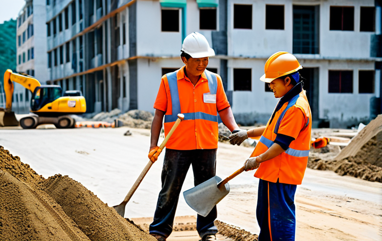 건설 현장에서의 리더십 사례 - **Construction Manager Collaboration:** "A fully clothed construction manager in appropriate attire,...