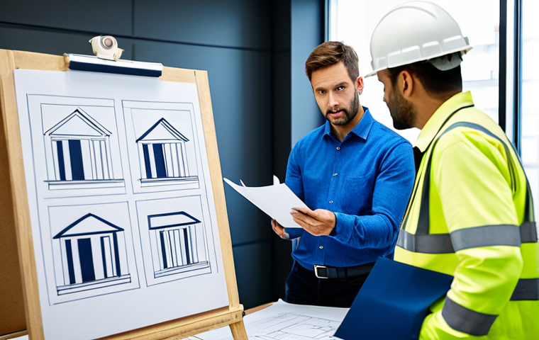 건설 현장에서의 리더십 사례 - **Construction Manager Collaboration:** "A fully clothed construction manager in appropriate attire,...