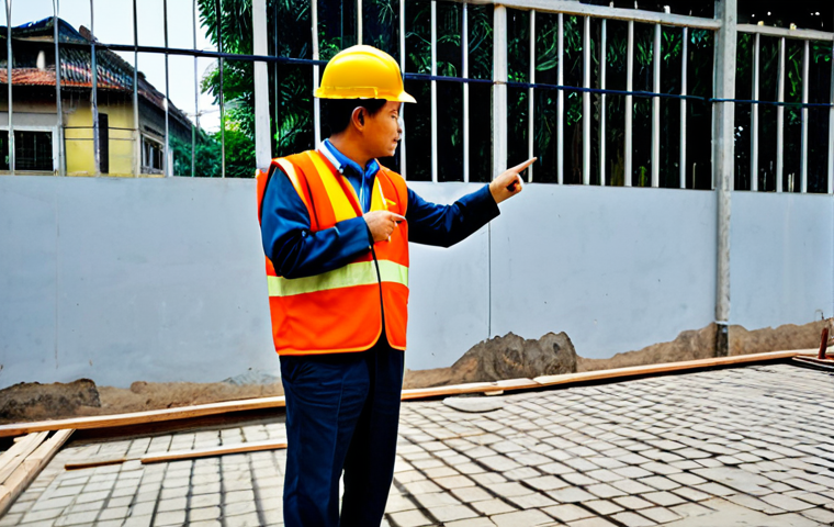 건설 현장에서의 리더십 사례 - **Construction Site Dispute Resolution:** "A fully clothed and professional chief engineer in a clea...