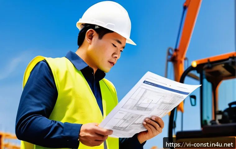 시공 전문가 자격 취득 방법 - A professional Vietnamese construction site manager wearing a safety helmet and reflective vest, rev...
