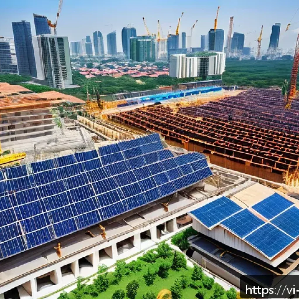 시공 전문가를 위한 이직 팁 - A modern Vietnamese construction site in Ho Chi Minh City during daytime, featuring diverse workers ...