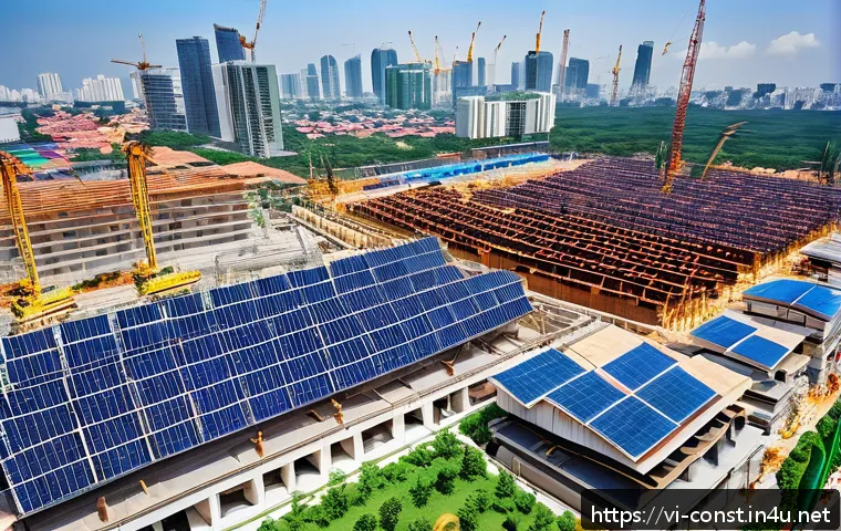 시공 전문가를 위한 이직 팁 - A modern Vietnamese construction site in Ho Chi Minh City during daytime, featuring diverse workers ...