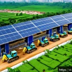 Home 18 시공 전문가를 위한 업계 뉴스 요약 - A modern Vietnamese construction site showcasing sustainable green building technology, featuring wo...